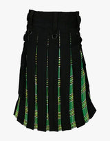 Men's modern kilt Black Cotton & Irish Green Tartan Hybrid Kilt For Men