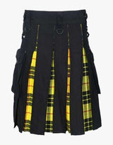 Men's Premium quality Black cotton & MacLeod of Lewis Tartan Hybrid Kilt For Men