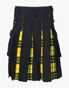 Men's Premium quality Black cotton & MacLeod of Lewis Tartan Hybrid Kilt For Men