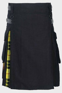 Men's Premium quality Black cotton & MacLeod of Lewis Tartan Hybrid Kilt For Men