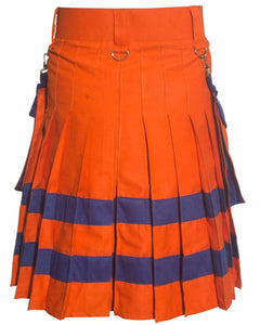 Stylish Orange  with Navy Blue Stripes-Firefighter utility Kilt