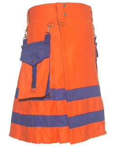 Stylish Orange  with Navy Blue Stripes-Firefighter utility Kilt