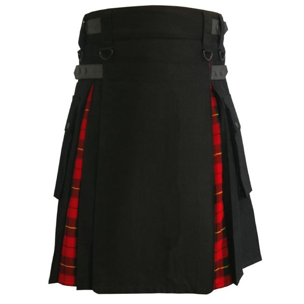 Men's Modern Hybrid Wallace Tartan and Black Cotton Hybrid Utility Kilt