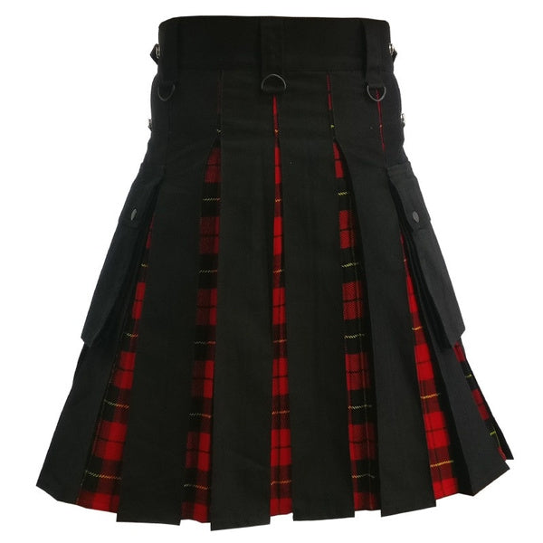 Men's Modern Hybrid Wallace Tartan and Black Cotton Hybrid Utility Kilt