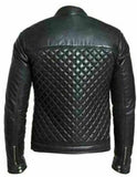 Men's Black Real Leather Racer Neck Quilted Biker Jacket for men - Fashions Garb