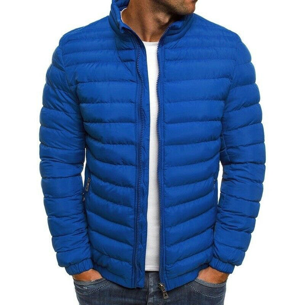 Mens Royal Blue Jackets Zip Up Quilted Lined Bubble Coat Padded Puffer Winter Warm Outwear - Fashions Garb