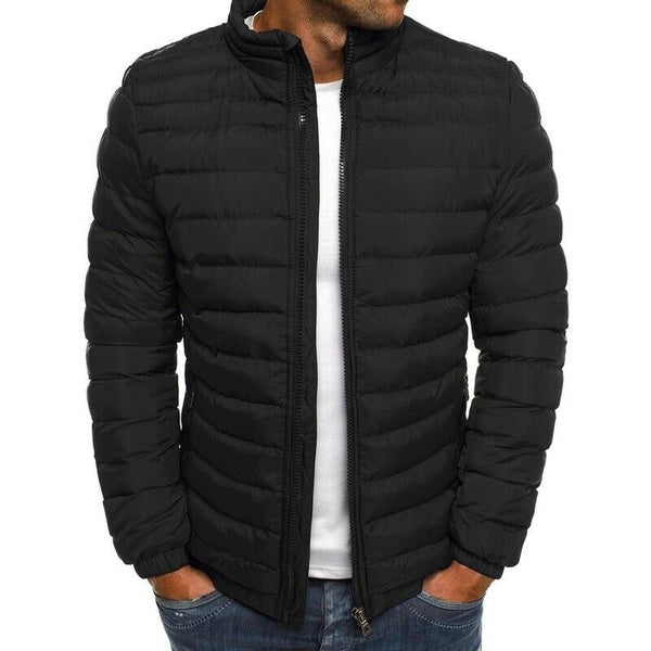 Mens Black Jackets Zip Up Quilted Lined Bubble Coat Padded Puffer Winter Warm Outwear - Fashions Garb