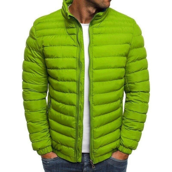 Mens Green Jackets Zip Up Quilted Lined Bubble Coat Padded Puffer Winter Warm Outwear - Fashions Garb