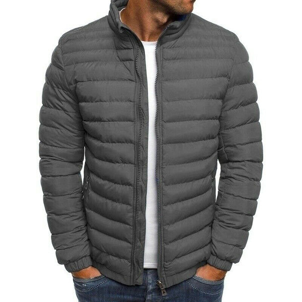 Mens Grey Jackets Zip Up Quilted Lined Bubble Coat Padded Puffer Winter Warm Outwear - Fashions Garb