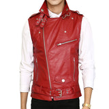 High Quality Men's Leather Vest Sleeveless Diagonal Zipper waistcoat