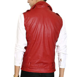 High Quality Men's Leather Vest Sleeveless Diagonal Zipper waistcoat