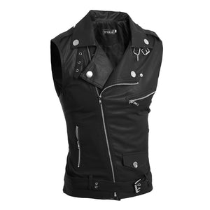 High Quality Men's Leather Vest Sleeveless Diagonal Zipper waistcoat