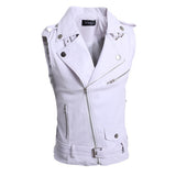 High Quality Men's Leather Vest Sleeveless Diagonal Zipper waistcoat