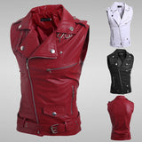 High Quality Men's Leather Vest Sleeveless Diagonal Zipper waistcoat