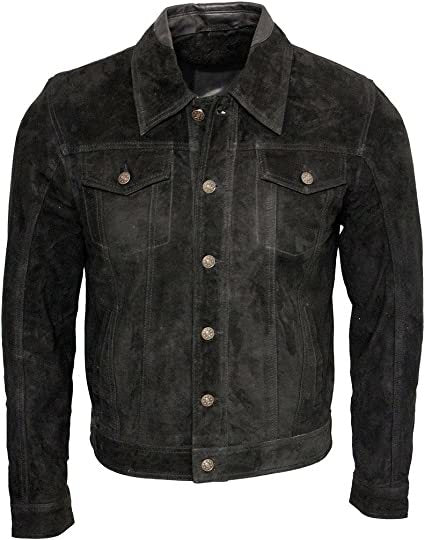 Men's Casual Black Real Suede Leather Shirt