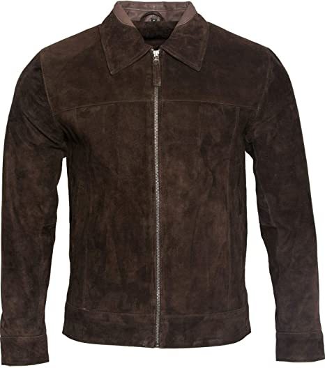 Men's Dark Brown Suede Leather Biker Shirt Jacket