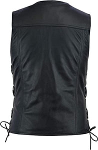 Men's Black Real Leather Biker Waistcoat With Side Laces