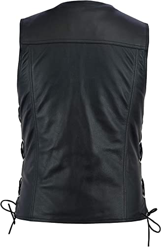 Men's Black Real Leather Biker Waistcoat With Side Laces