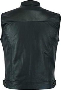 Mens Motorcycle Genuine Leather Biker Vest