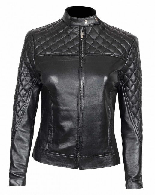 Slim Fit Quilted Leather Jacket For Women - Fashions Garb