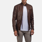 Brown Leather Biker Jacket for men