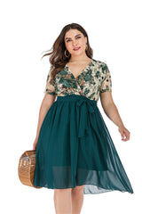 Summer New Women Short Sleeve Plus Size Green Dresses