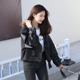 Korean Style Jacket Girls Spring Autumn  Faux Leather Black Coat