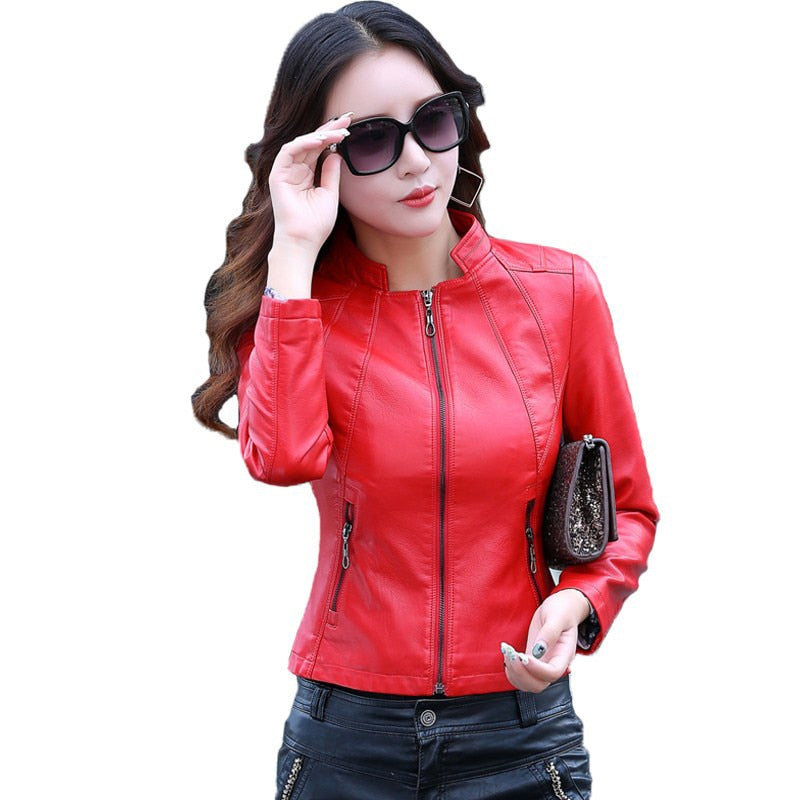  Autumn Leather Jacket Women Fashion Motorcycle 