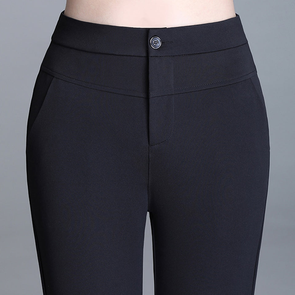Women Elastic High Waist Flare Pants Straight Trousers