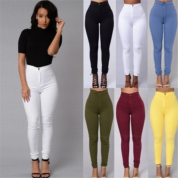  Women Western-style Trousers White Black Pants High Waist Pencil Pants