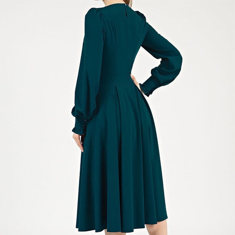 Green Long Sleeve Women Party Dress