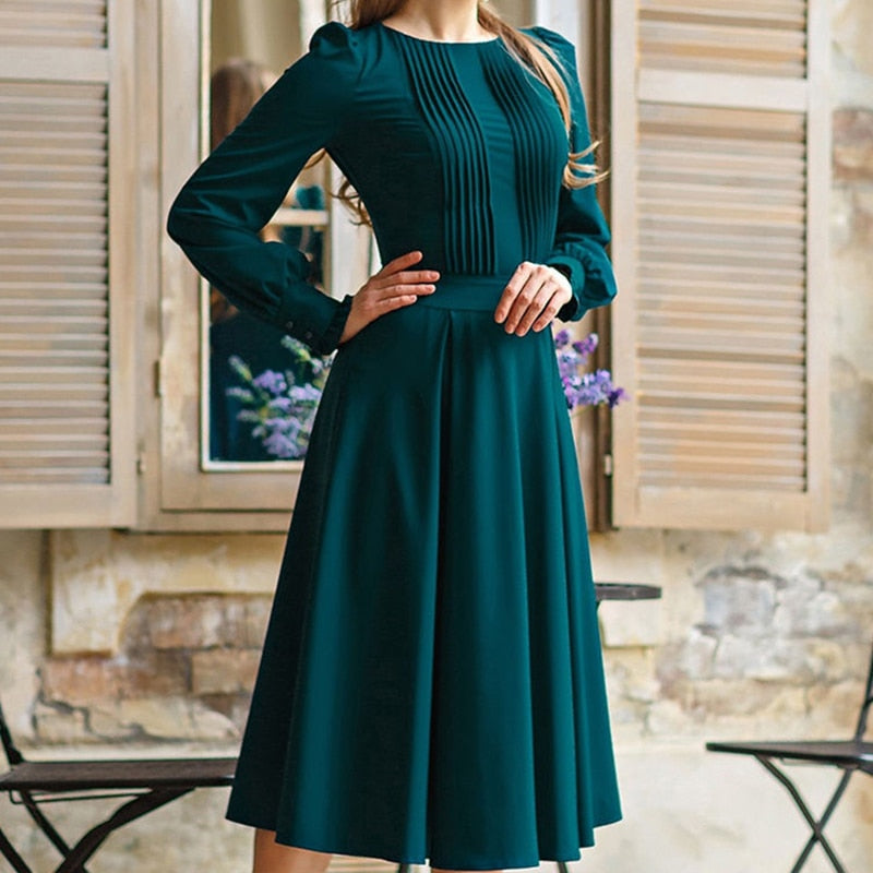 Green Long Sleeve Women Party Dress