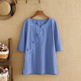 T Shirt For Women O-Neck Natural Cotton Pattern Short Sleeve Shirt In Summer