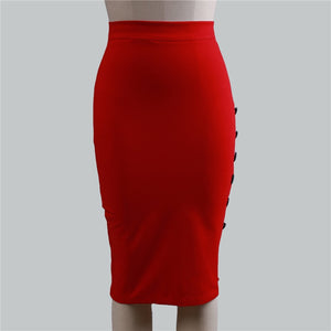  High Waist Ladies Skirt Side Split Button 