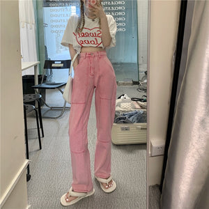 Women&  Jeans High Waist New 2022 Summer Pink  Wide Leg Trouser Casual Pants