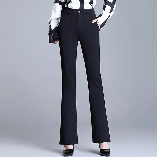 Women Elastic High Waist Flare Pants Straight Trousers