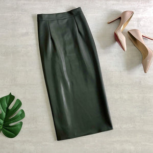  Leather Midi Skirts Pencil Office Ladies High Waist Faux Skirt