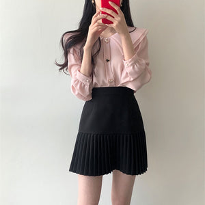 High Waist Hip Pleated Fashionable Office Lady