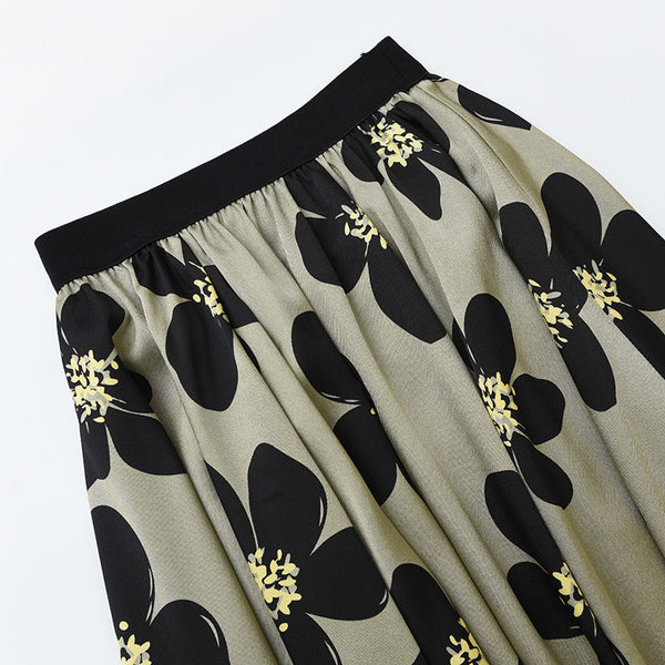 Skirts Women Summer Floral Elastic Waist  A-line Skirt