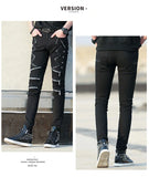 MENS SLIM FIT PANTS PUNK STYLE BLACK PATCHWORK LEATHER ZIPPERS  GOTHIC  TROUSERS