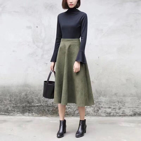 Flare Fashion High Waist Midi Skirt