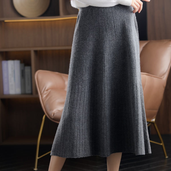 Wool Pleated Long Skirt Women