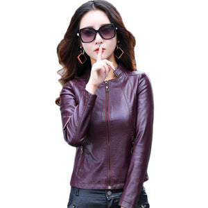  Autumn Leather Jacket Women Fashion Motorcycle 