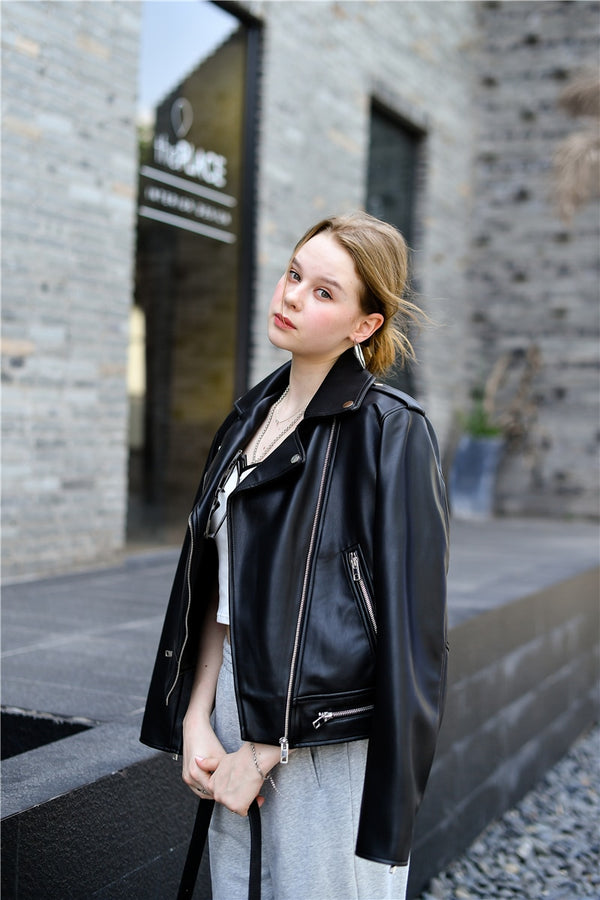 Women motorcycle leather new short version leather jacket