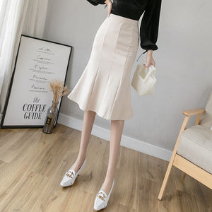  women Pencil skirts high waist midi skirts plus size ruffles black office