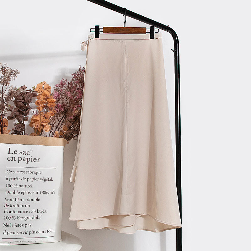  High waist chiffon Korean lace-up skirt female spring mid-length Skirt