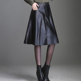 Leather Skirt Black High Waist Long Midi Skirts