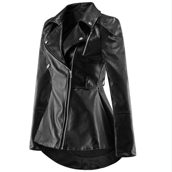 Women Leather Zipper Jacket Biker Motorcycle Coat