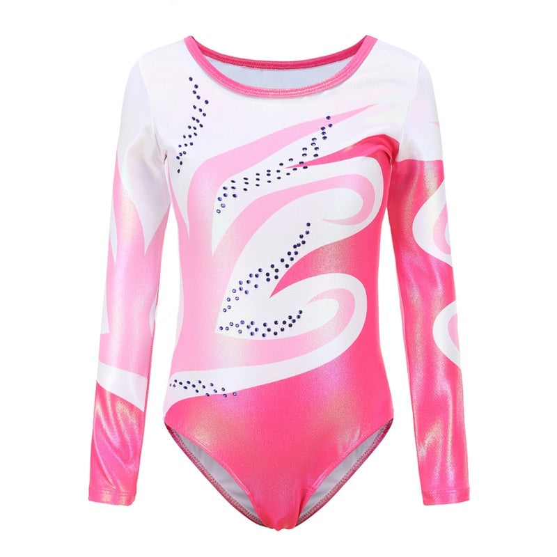 Children Girls Diamante Long Sleeve Ballet Practice Dance Wear Gymnastics Ballet