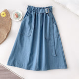 Denim Skirt Women High Waist Midi Jean Skirt 